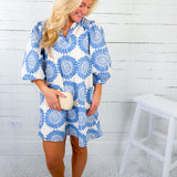 Cordelia Blue Pinwheel Mini Dress Entro