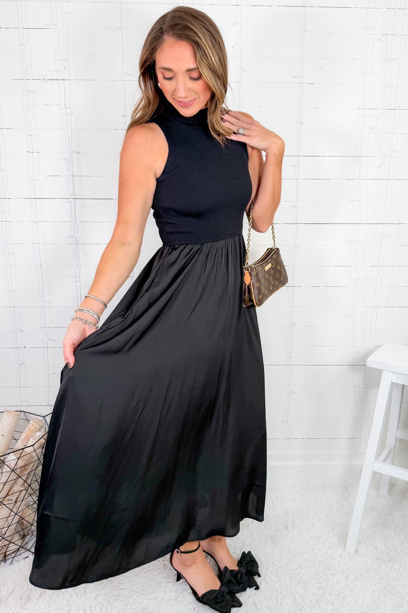 Cornelia Black Mixed Media Maxi Dress Elan
