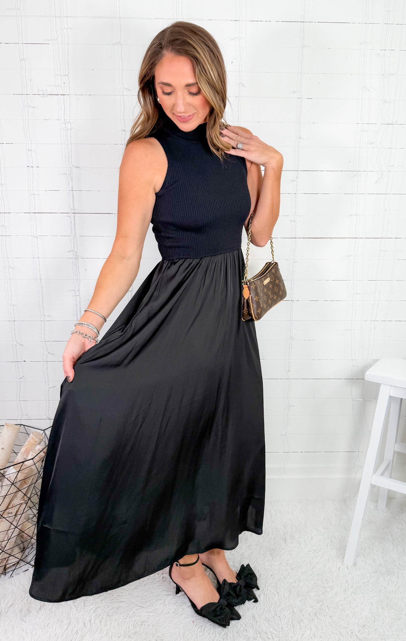 Cornelia Black Mixed Media Maxi Dress Elan