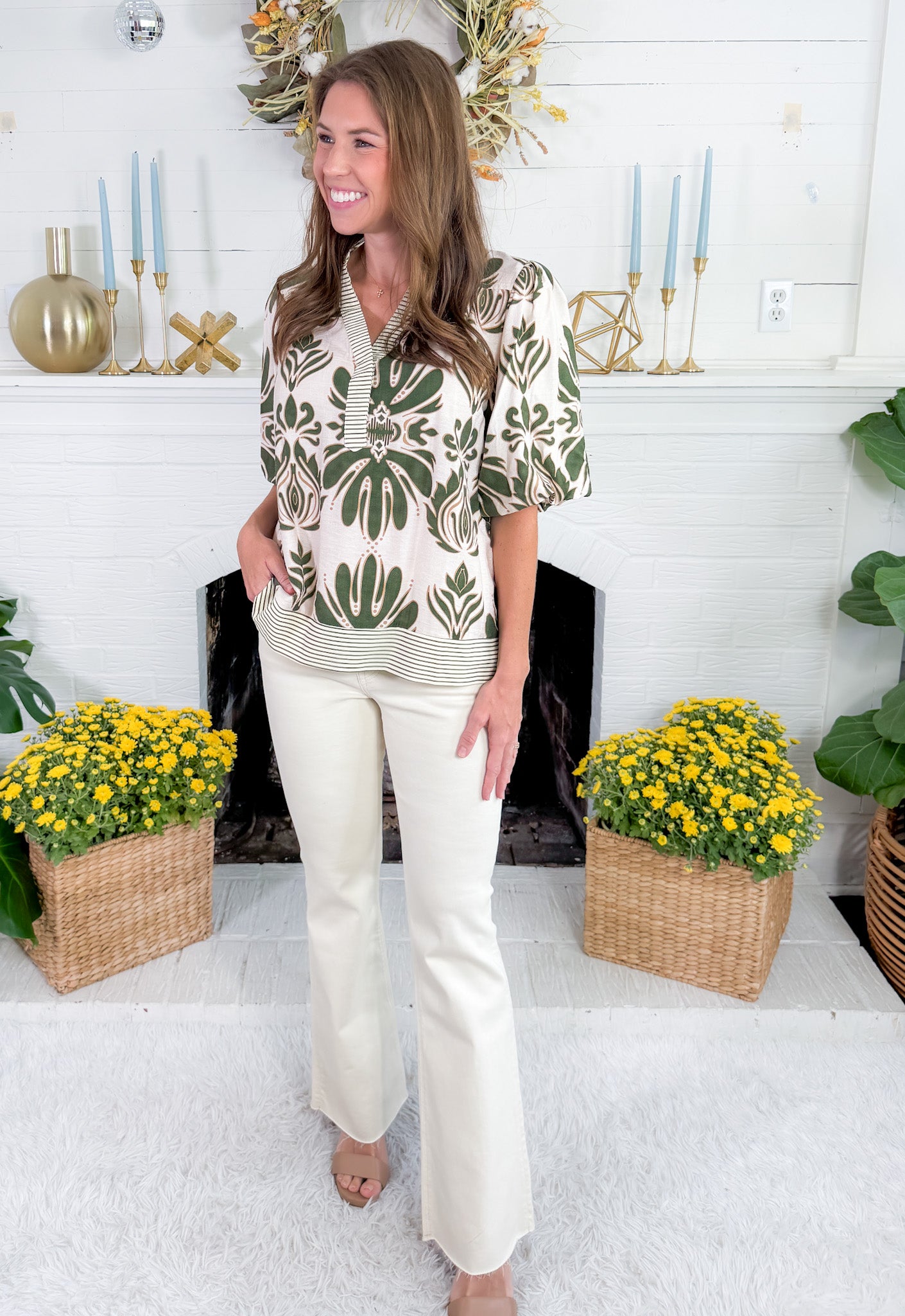 Cornelia Olive Bubble Sleeve Top