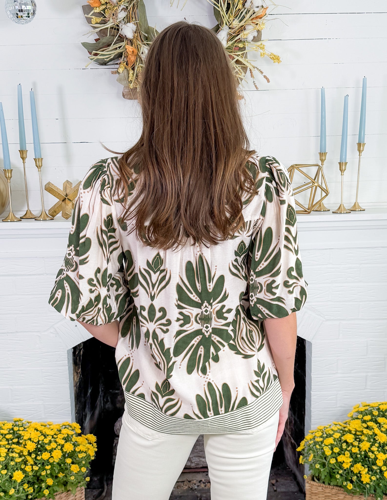 Cornelia Olive Bubble Sleeve Top