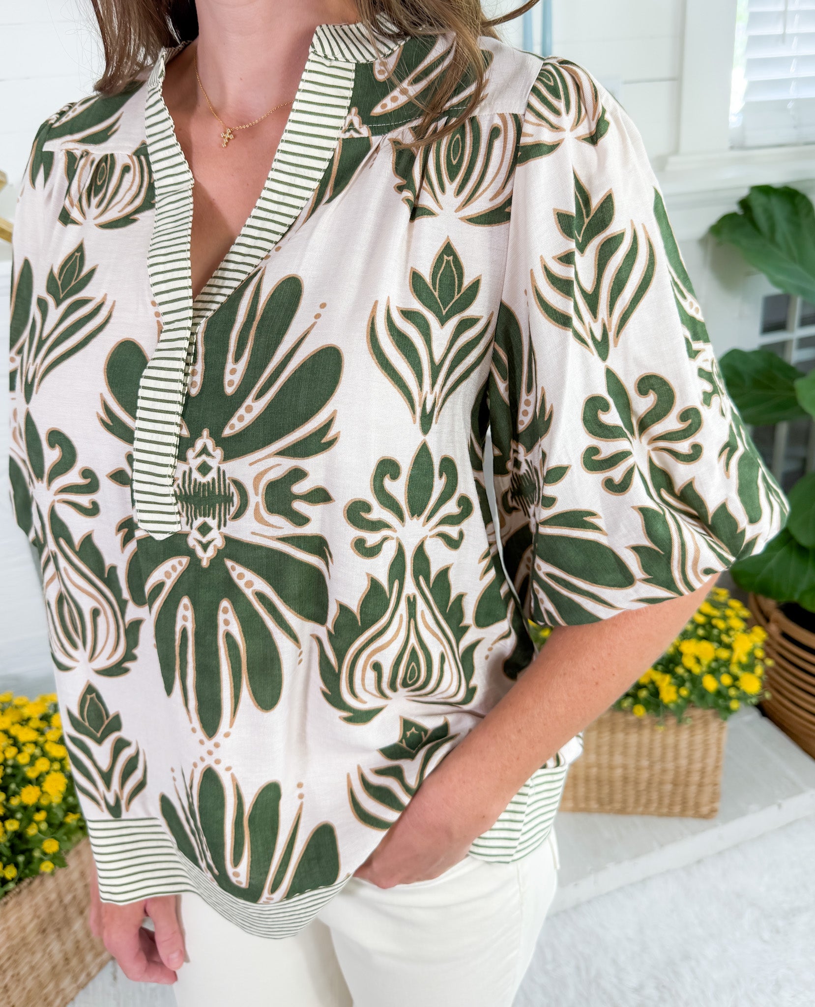Cornelia Olive Bubble Sleeve Top