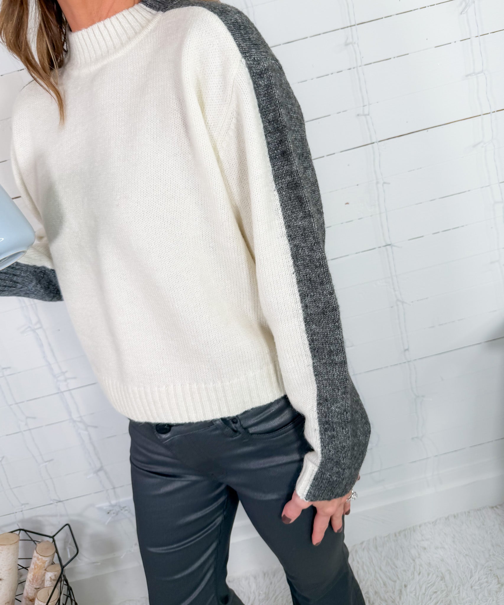 Cornerstone Grey + White Sweater Elan