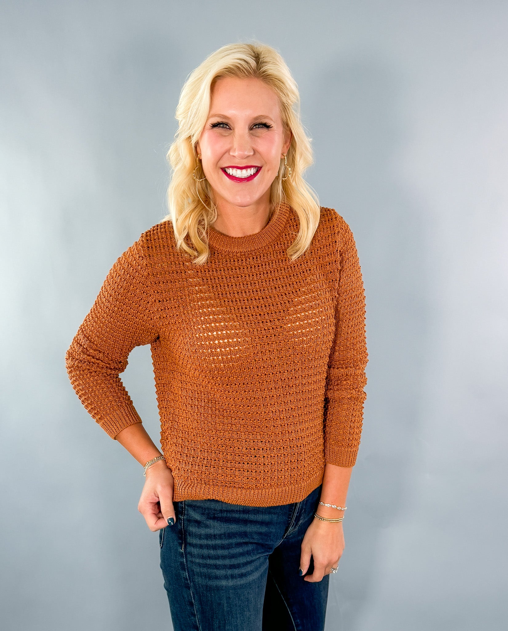 Cosmo Cinnamon Crochet Sweater KUT