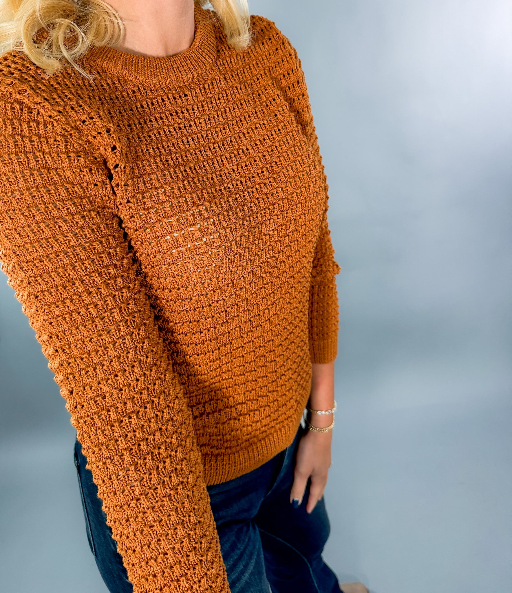 Cosmo Cinnamon Crochet Sweater KUT