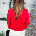 Cosmos Red + Crystal Bow Cardigan