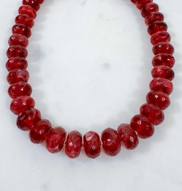 Cranberry  Marble Resin Beaded Necklace