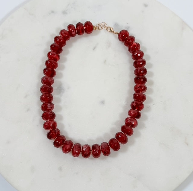 Cranberry  Marble Resin Beaded Necklace