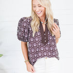 Crane Cocoa Embroidered Top Entro