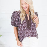 Crane Cocoa Embroidered Top Entro