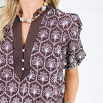 Crane Cocoa Embroidered Top Entro