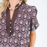 Crane Cocoa Embroidered Top Entro