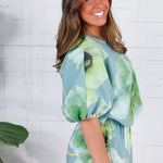 Crewe Sage Floral Bubble Crop Top Glam