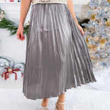 Crocker Shiny Gray Pleated Maxi Skirt