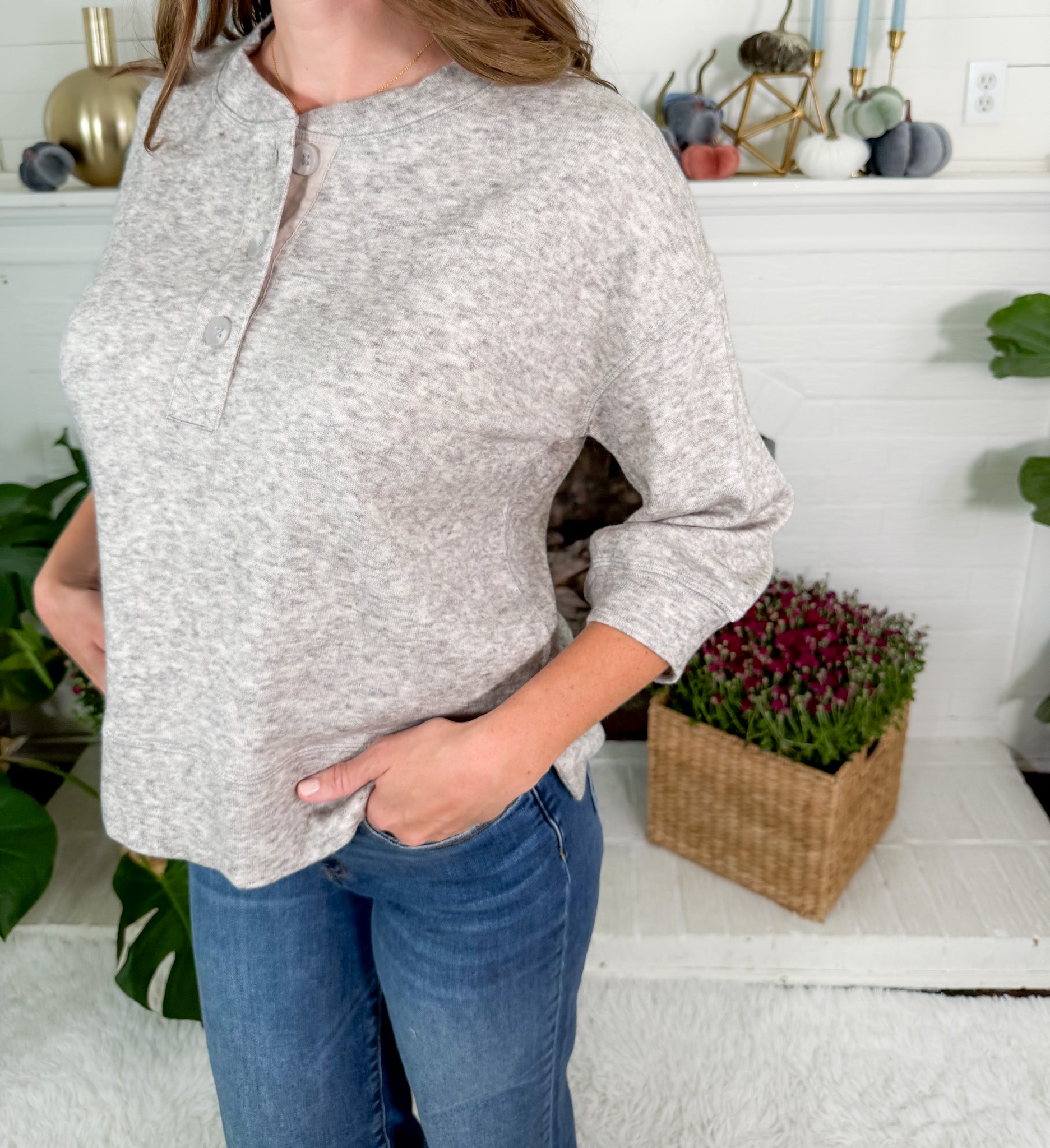 Cullen Heather Grey Boxy Henley Top BOBI 
