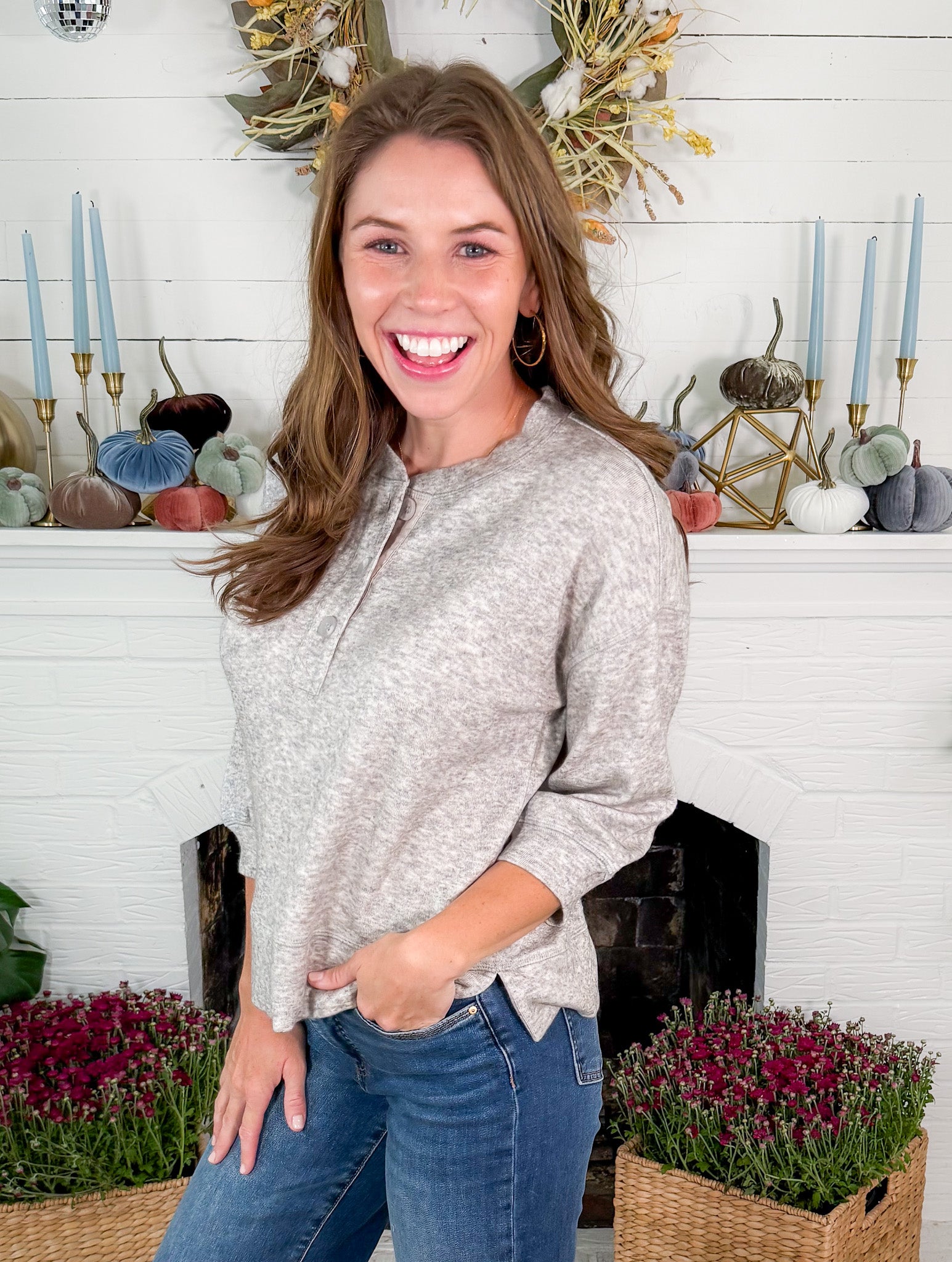 Cullen Heather Grey Boxy Henley Top BOBI 