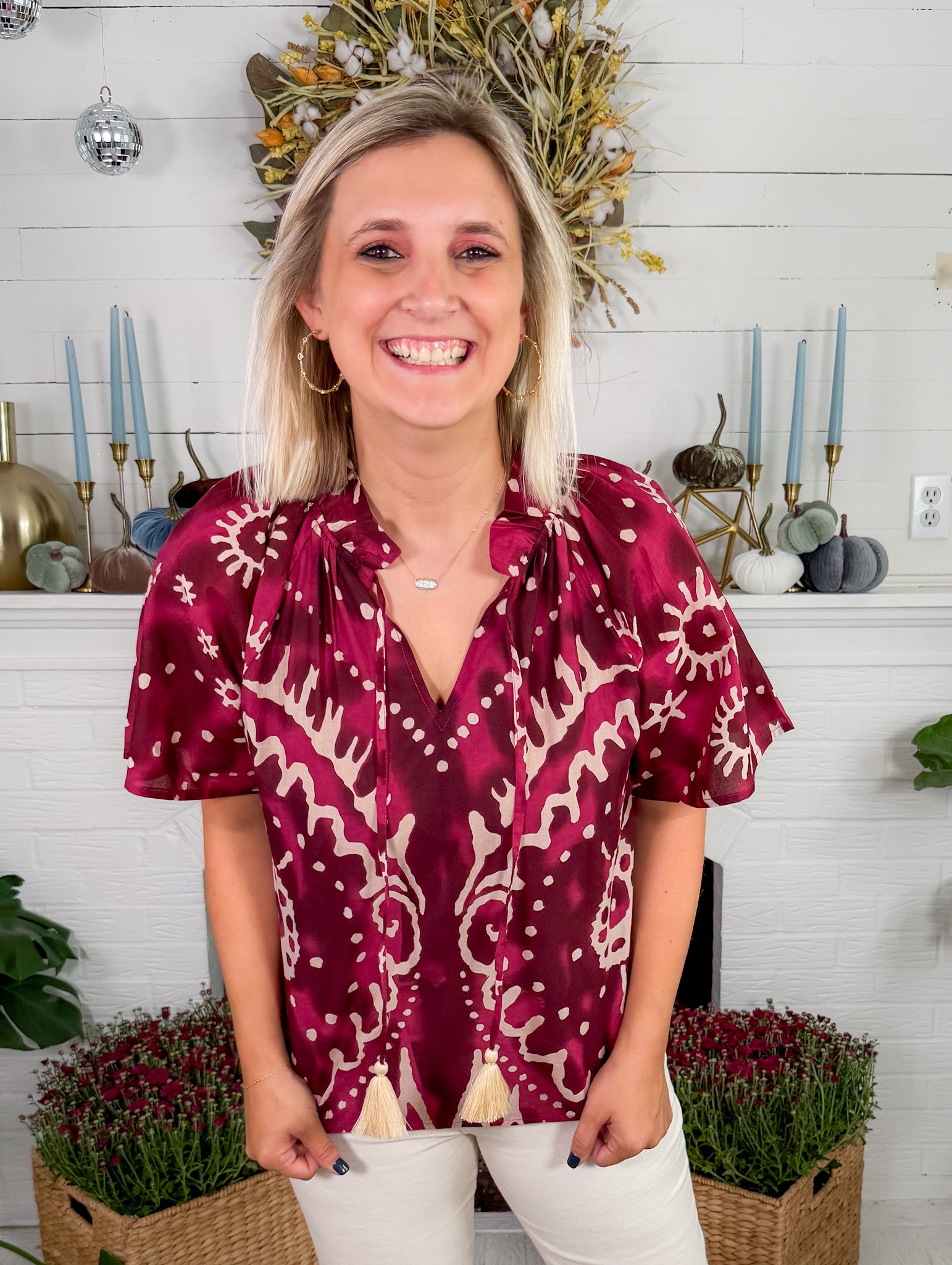 Cullen Plum Tassel Tie Top THML