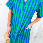 Cullen Royal + Lawn Green Striped Shift Dress Entro
