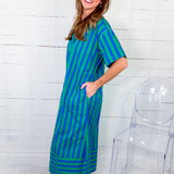Cullen Royal + Lawn Green Striped Shift Dress Entro