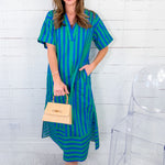 Cullen Royal + Lawn Green Striped Shift Dress Entro