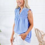 Cullen Sky Blue Smocked Front Top Staccato
