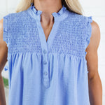 Cullen Sky Blue Smocked Front Top Staccato