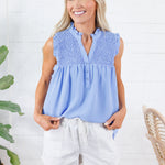 Cullen Sky Blue Smocked Front Top Staccato