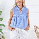 Cullen Sky Blue Smocked Front Top Staccato