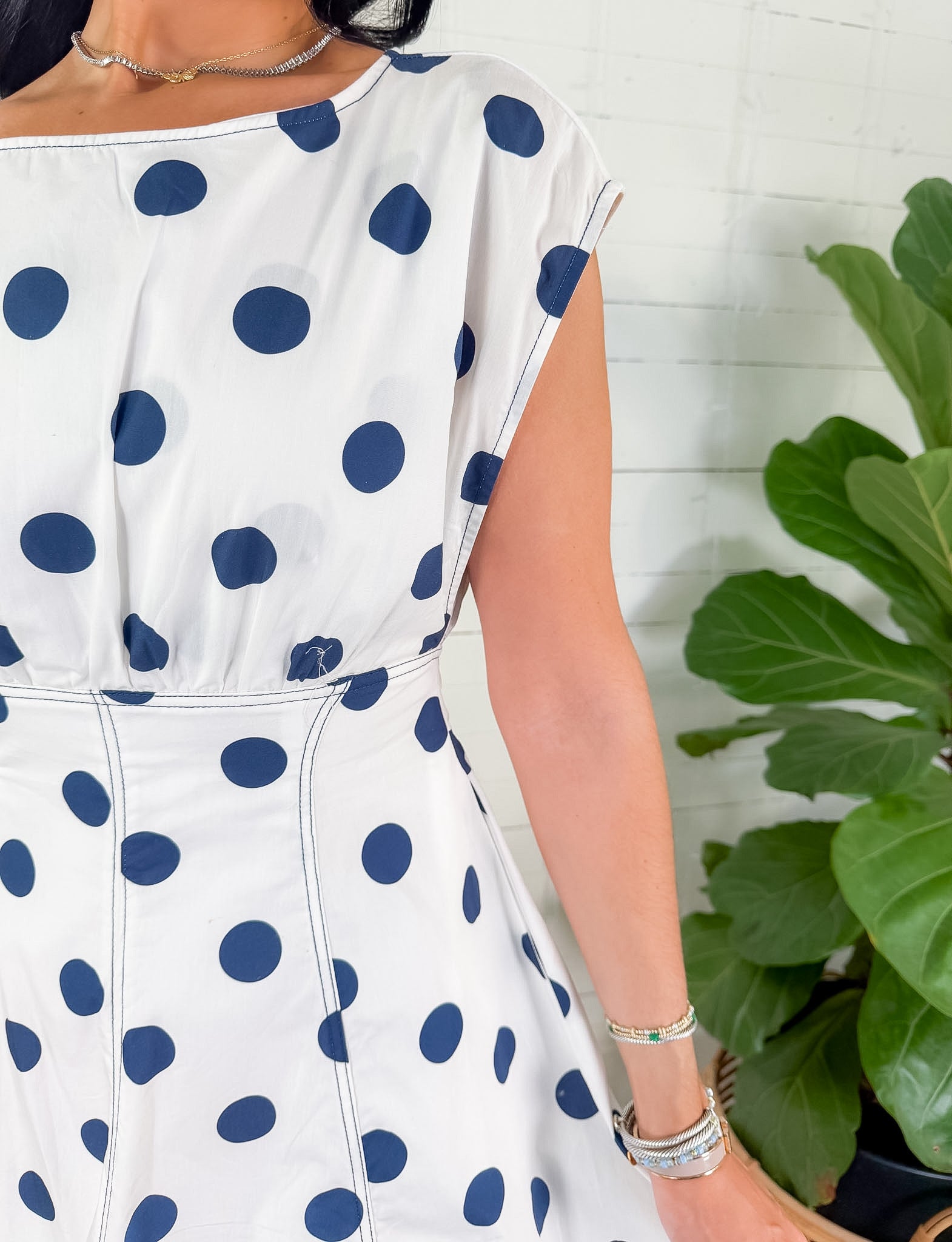 Cullen White + Navy Dot Midi Dress