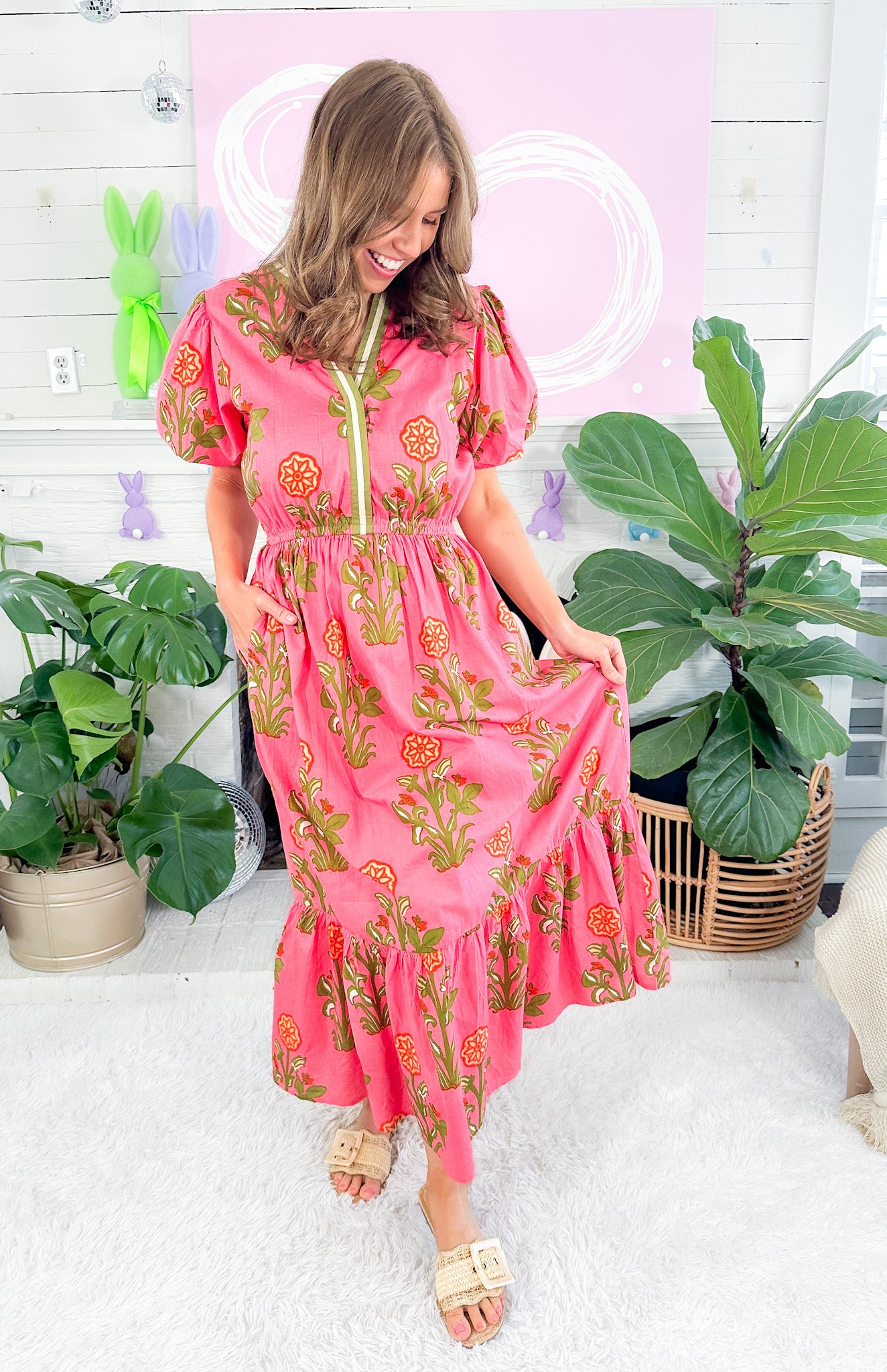 Curtsy Salmon Floral Maxi Dress THML