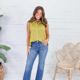 Tori Martini Olive Pleated Top