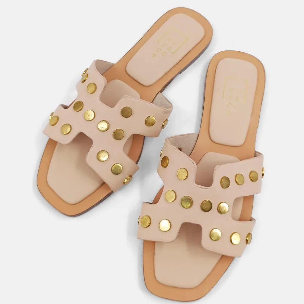 Donatella Nude + Gold Stud Slides ShuShop | Clover and Bee