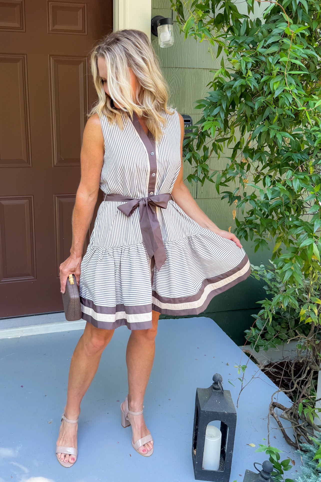 Dahlia Mocha Mousse Stripe Mini Dress Entro