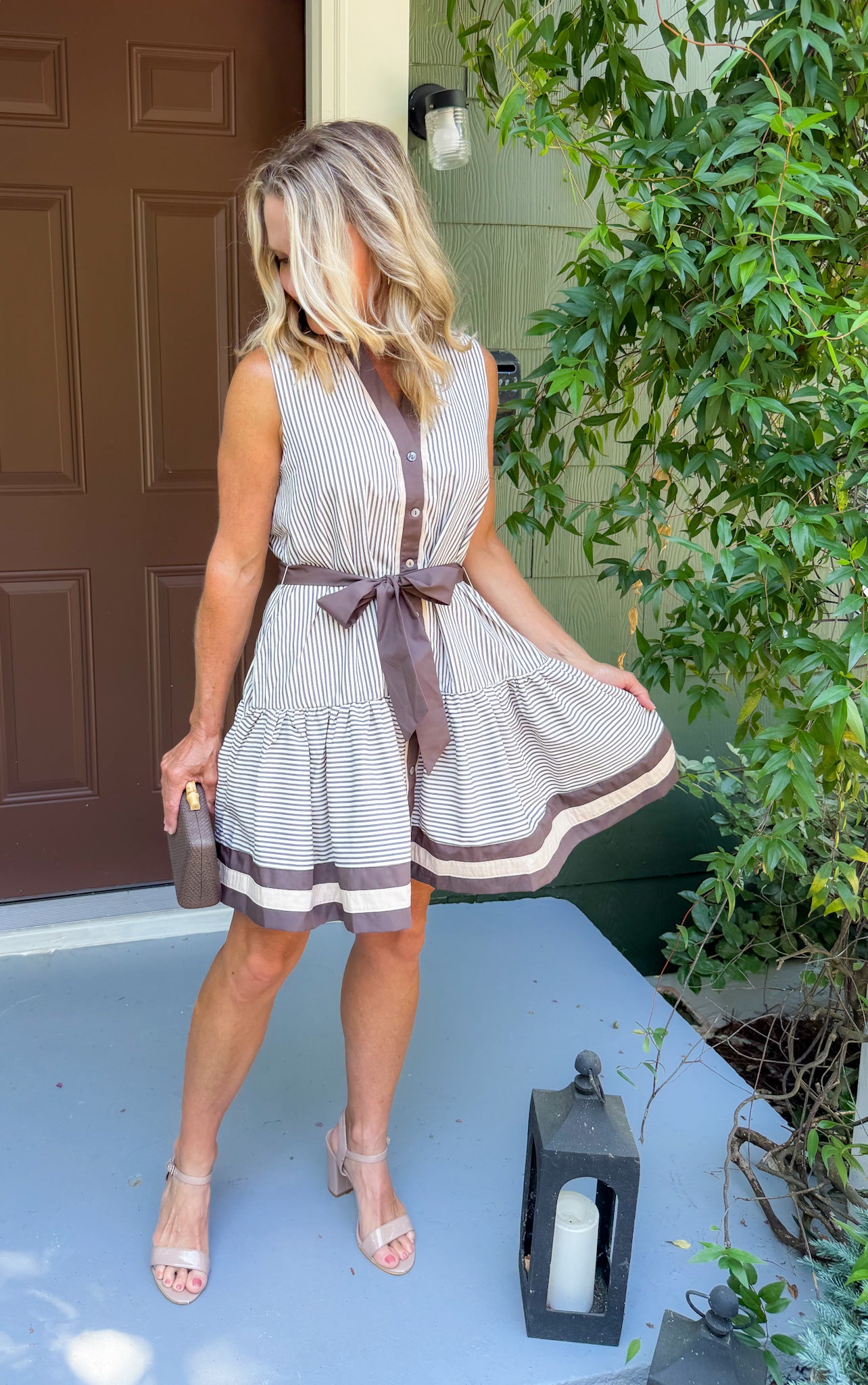 Dahlia Mocha Mousse Stripe Mini Dress Entro