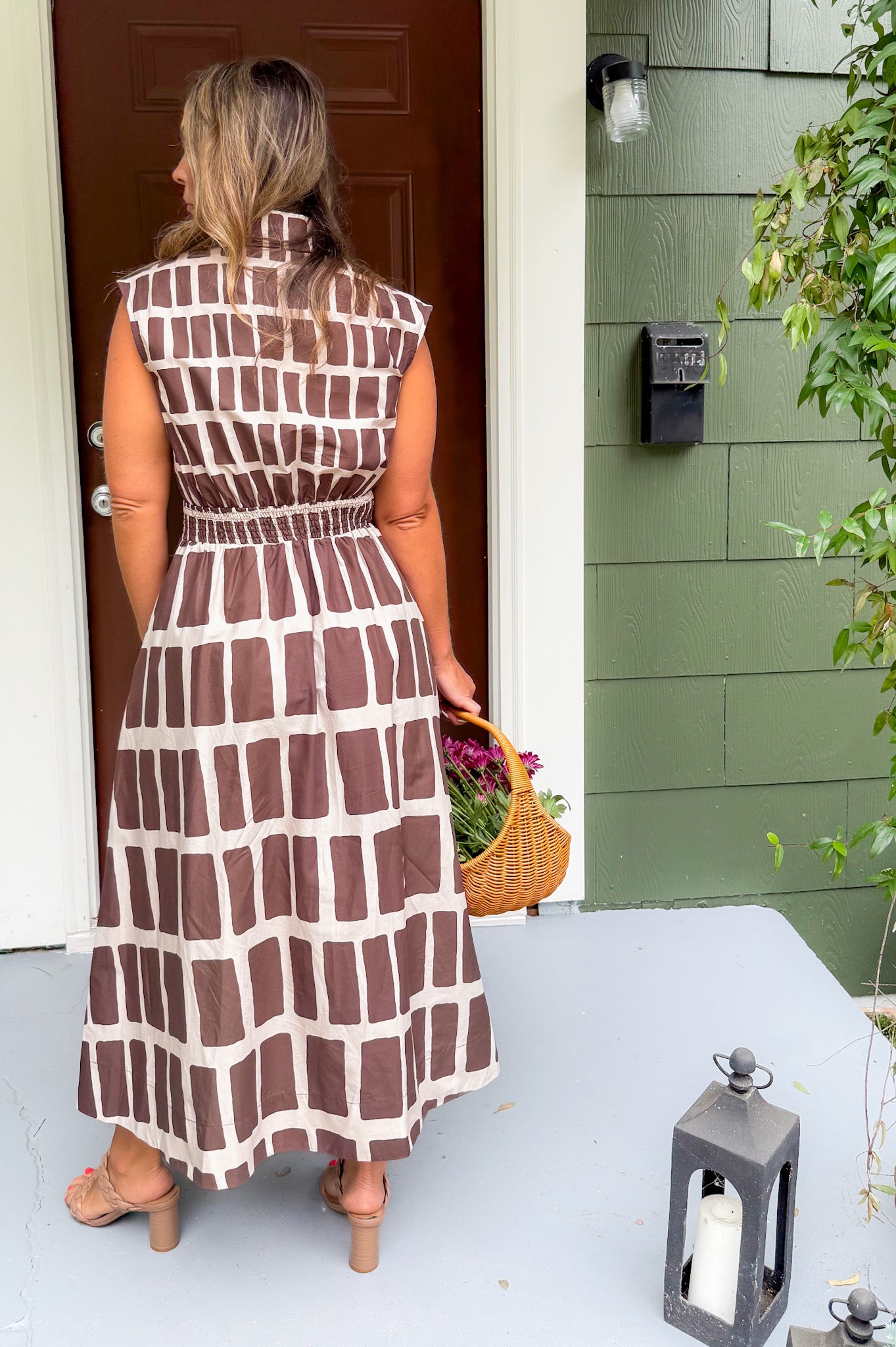 Dallas Brown Box Plaid  Maxi Dress Entro