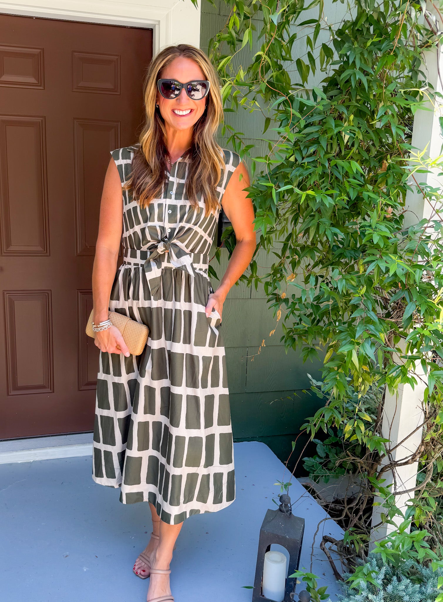 Dallas Olive Box Plaid Maxi Dress Entro