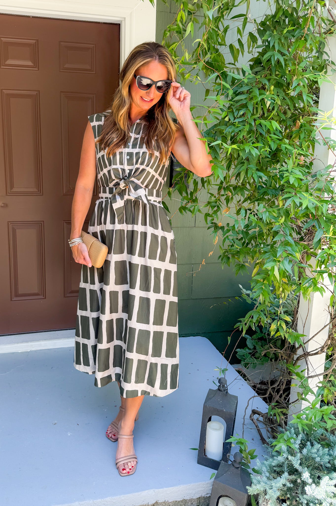 Dallas Olive Box Plaid Maxi Dress Entro