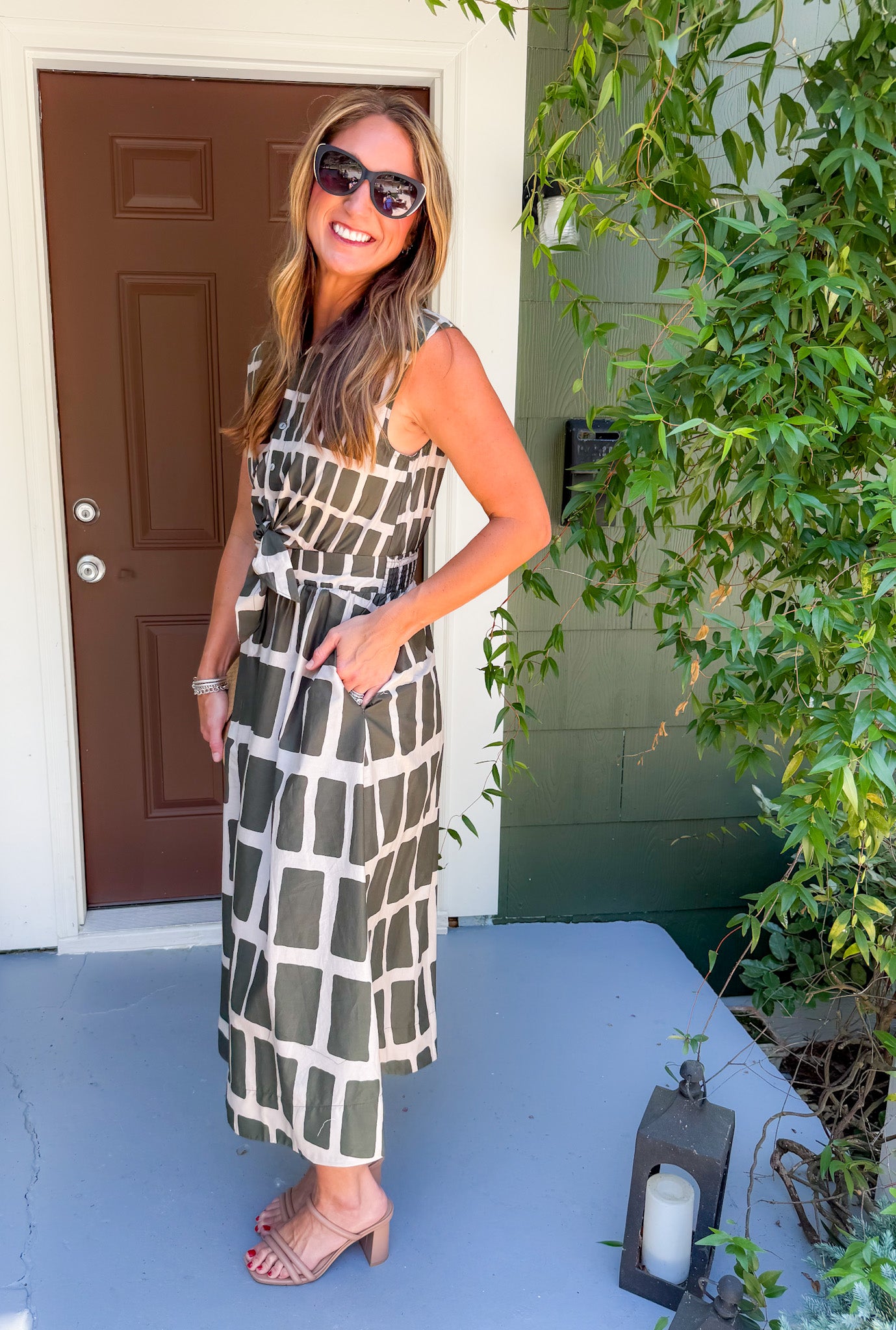 Dallas Olive Box Plaid Maxi Dress Entro