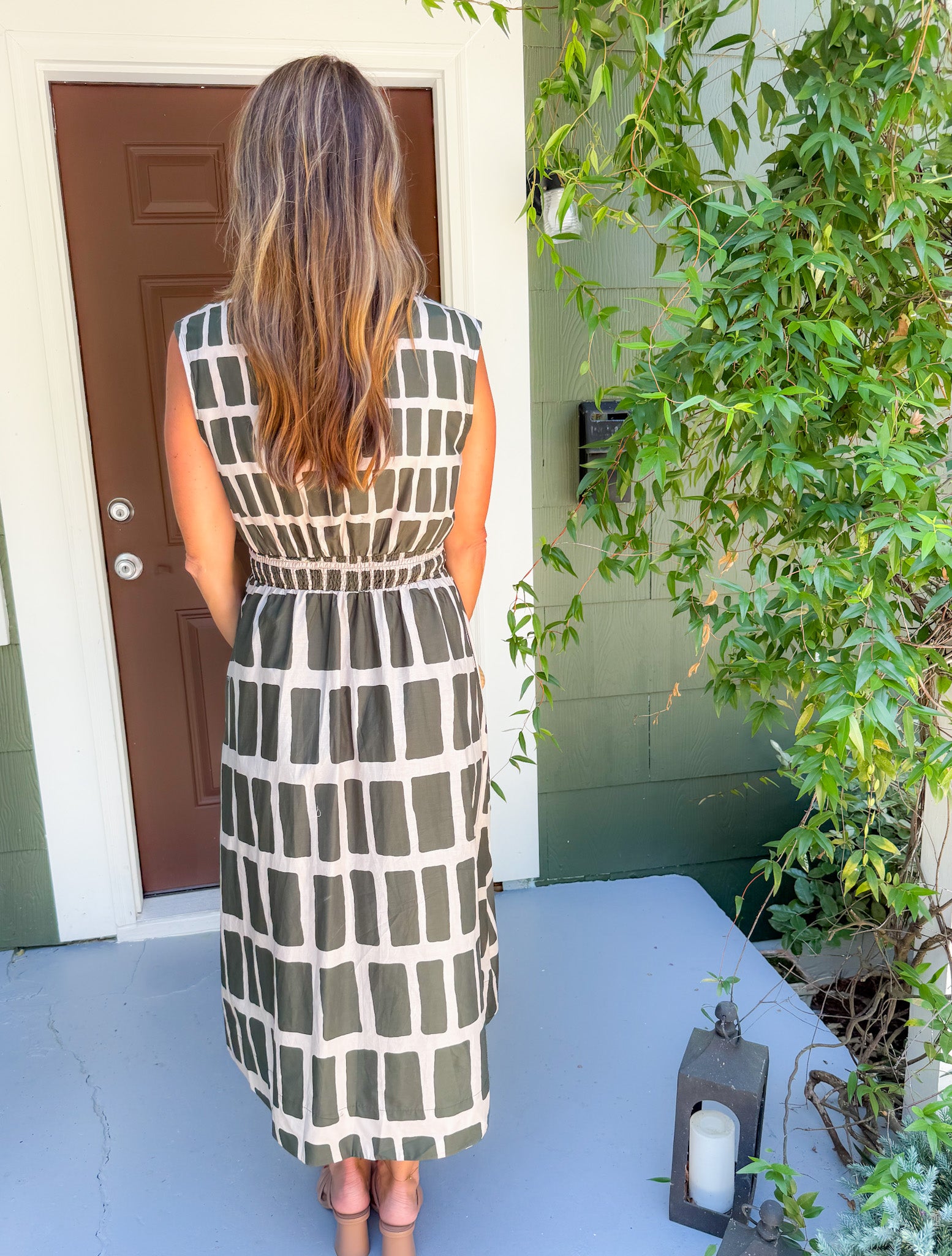 Dallas Olive Box Plaid Maxi Dress Entro