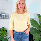 Dallas Pale Yellow 34 Sleeve Crop Top Bobi