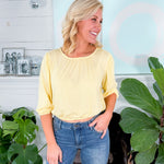 Dallas Pale Yellow 34 Sleeve Crop Top Bobi