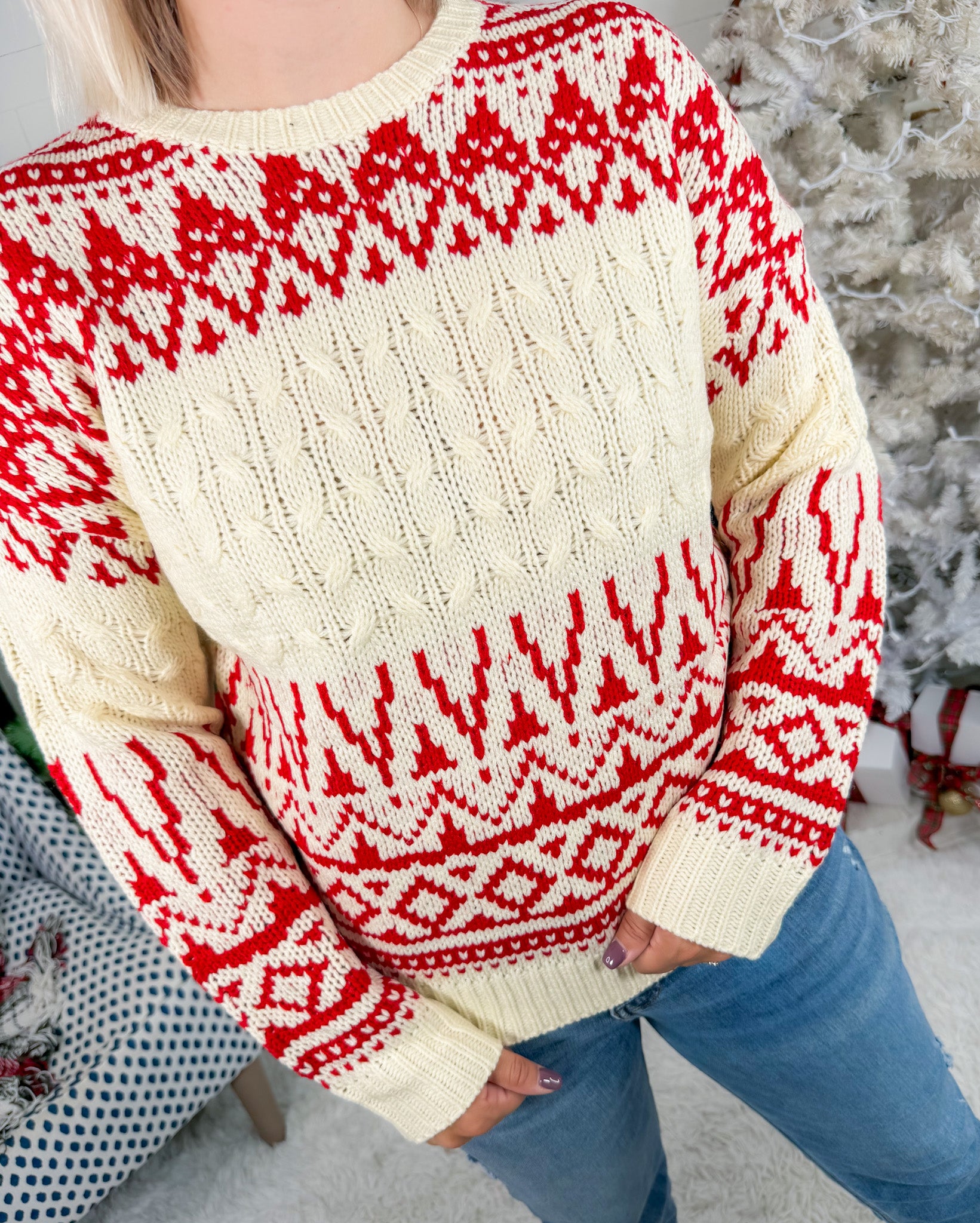 Dana Red Fair Isle Crewneck Sweater Staccato