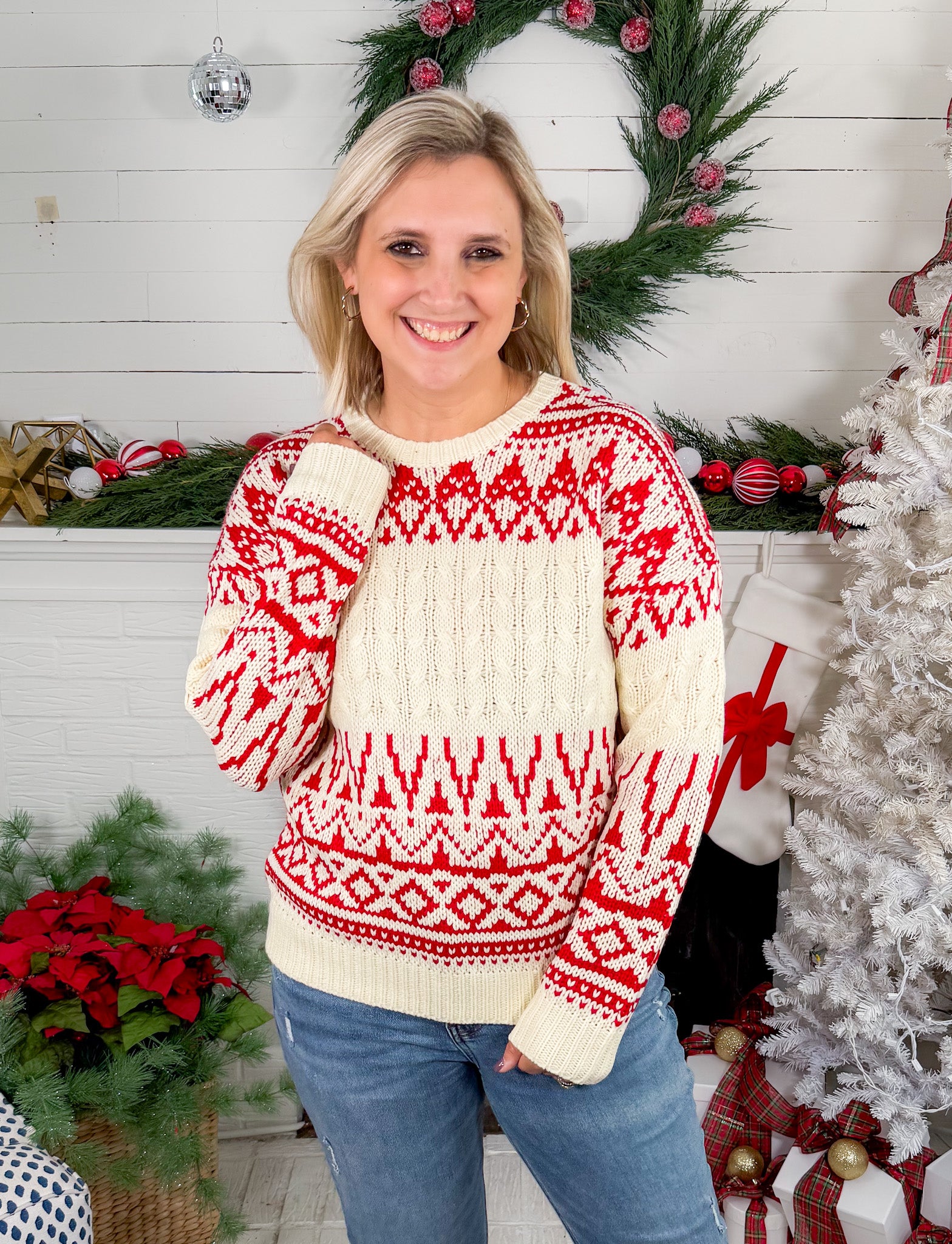 Dana Red Fair Isle Crewneck Sweater Staccato