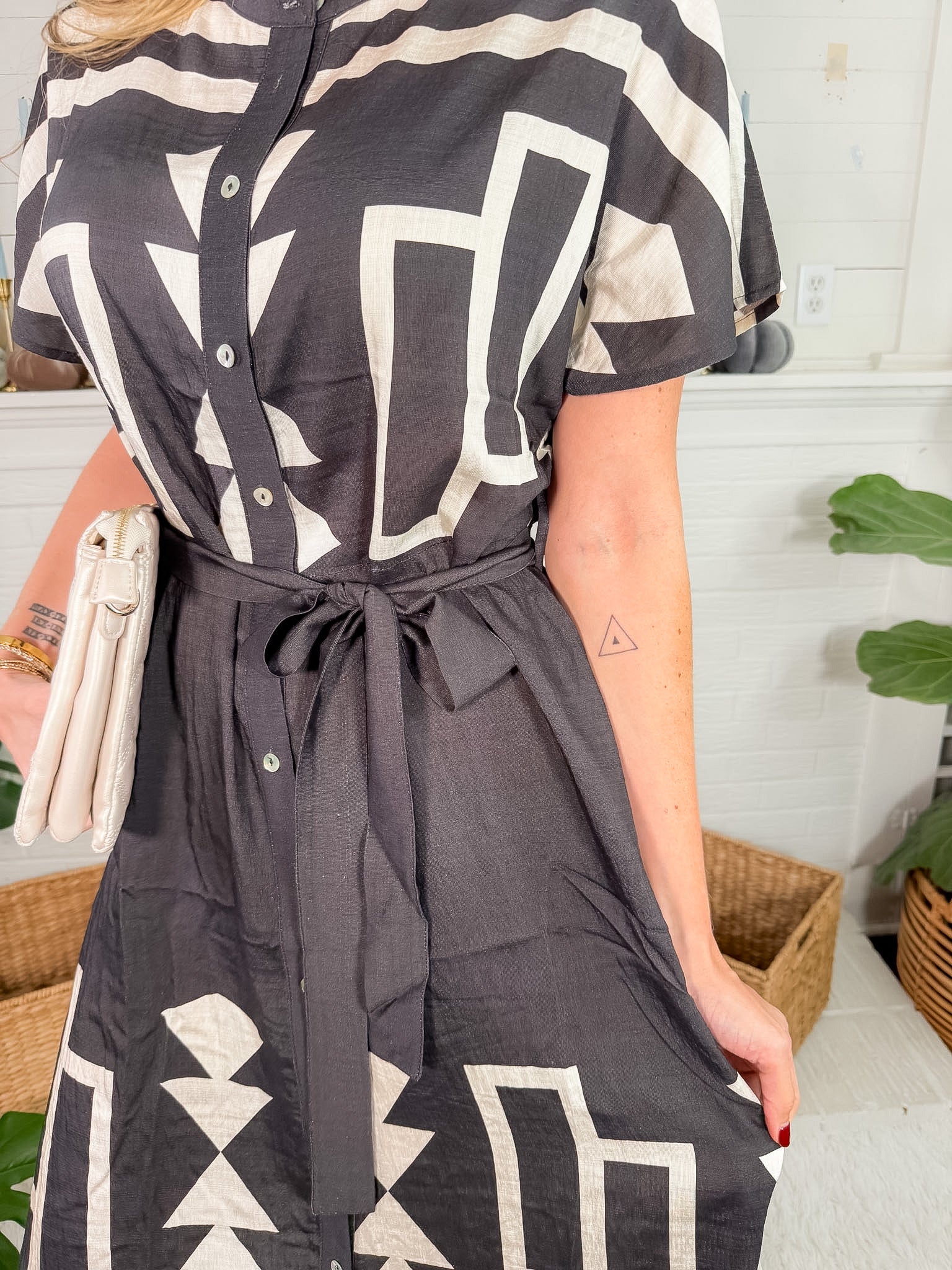 Danielle Black + White Geometric Shirt Dress THML