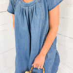 Darby Denim Smocked Ruffle Sleeve Side Pocket Mini Dress