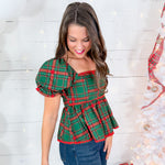 Dasher Green Plaid Baby Doll Top