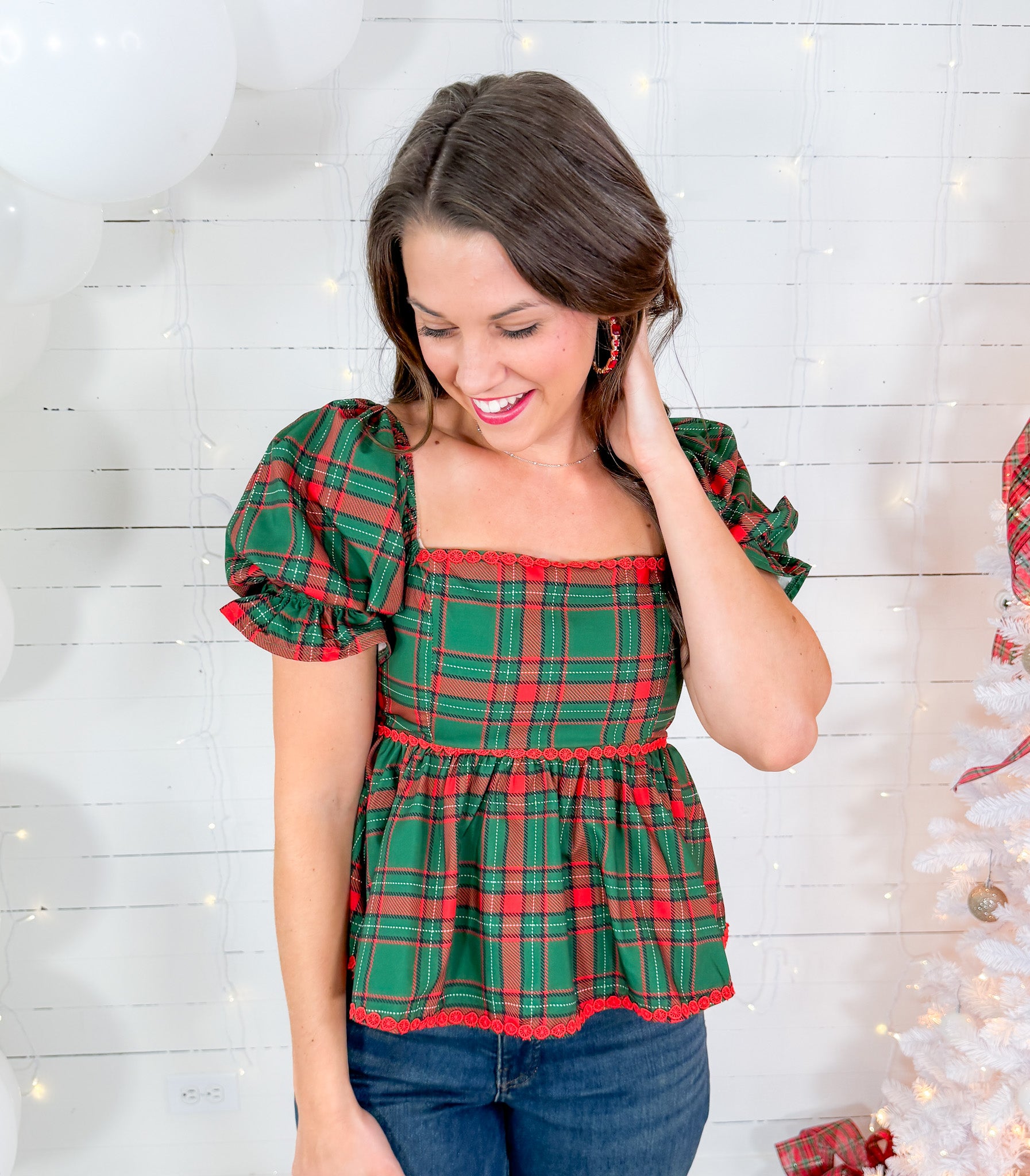 Dasher Green Plaid Baby Doll Top