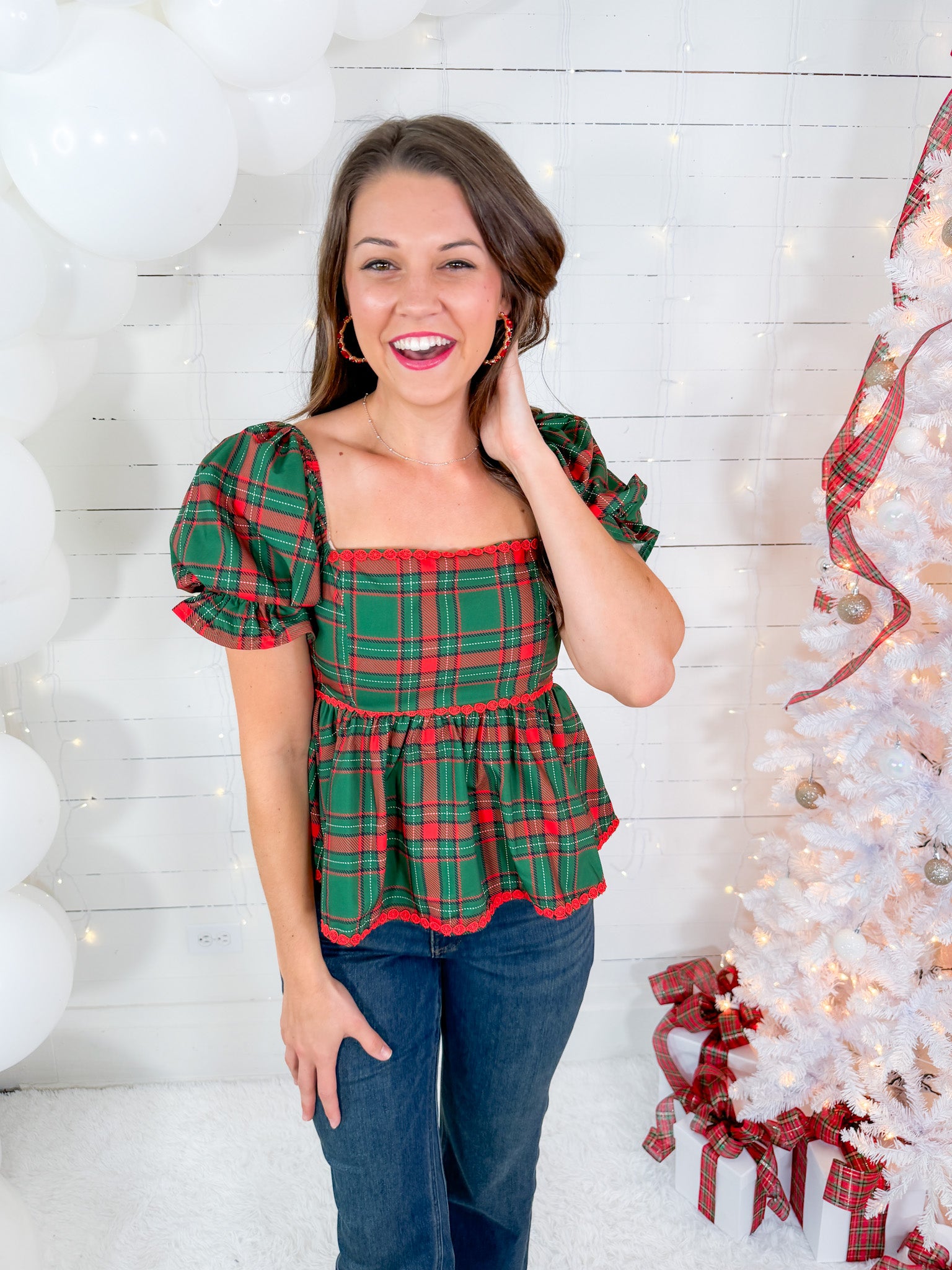 Dasher Green Plaid Baby Doll Top