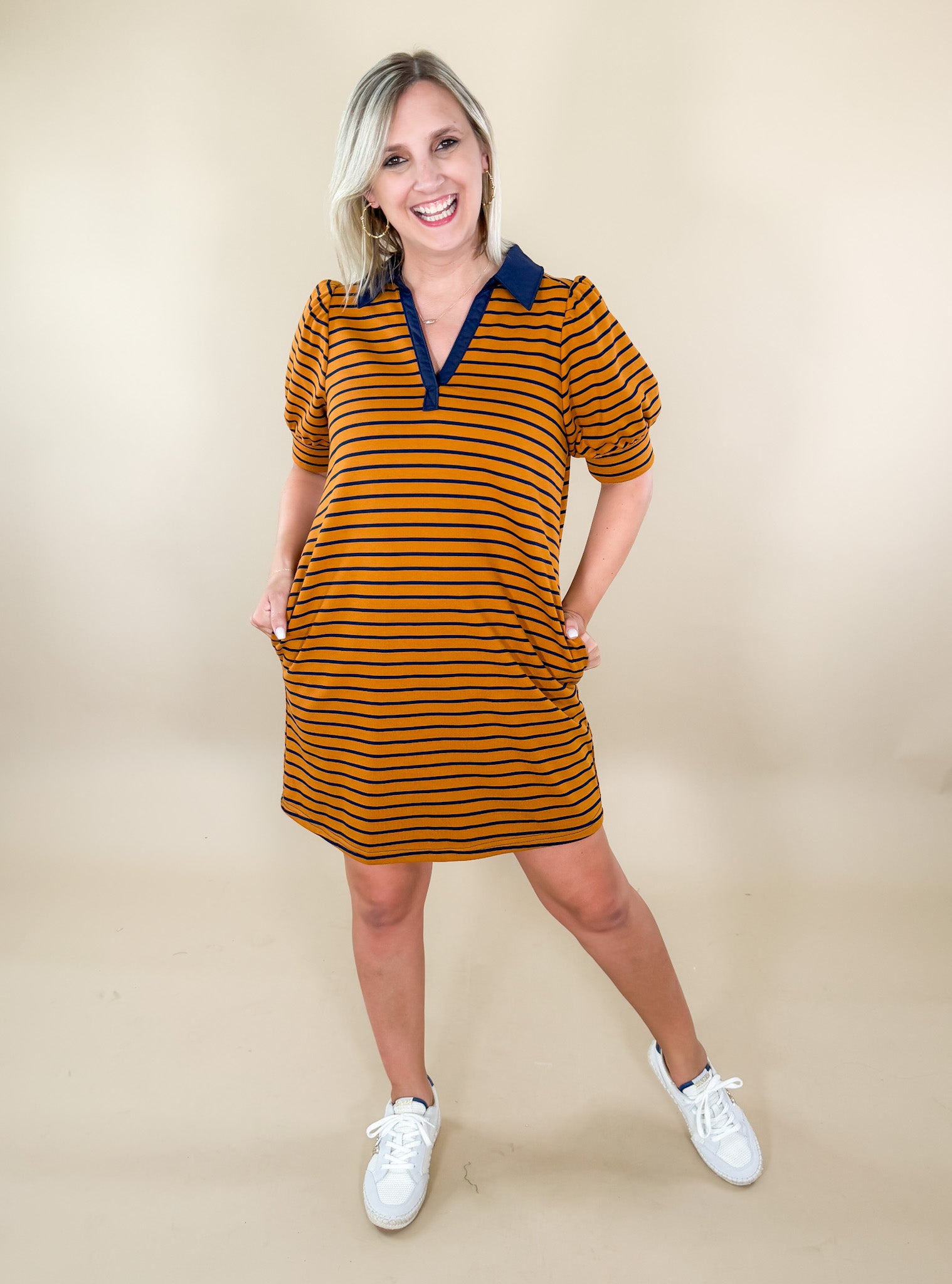 Delores_Rust_Navy_Striped_Knit_Mini_Dress