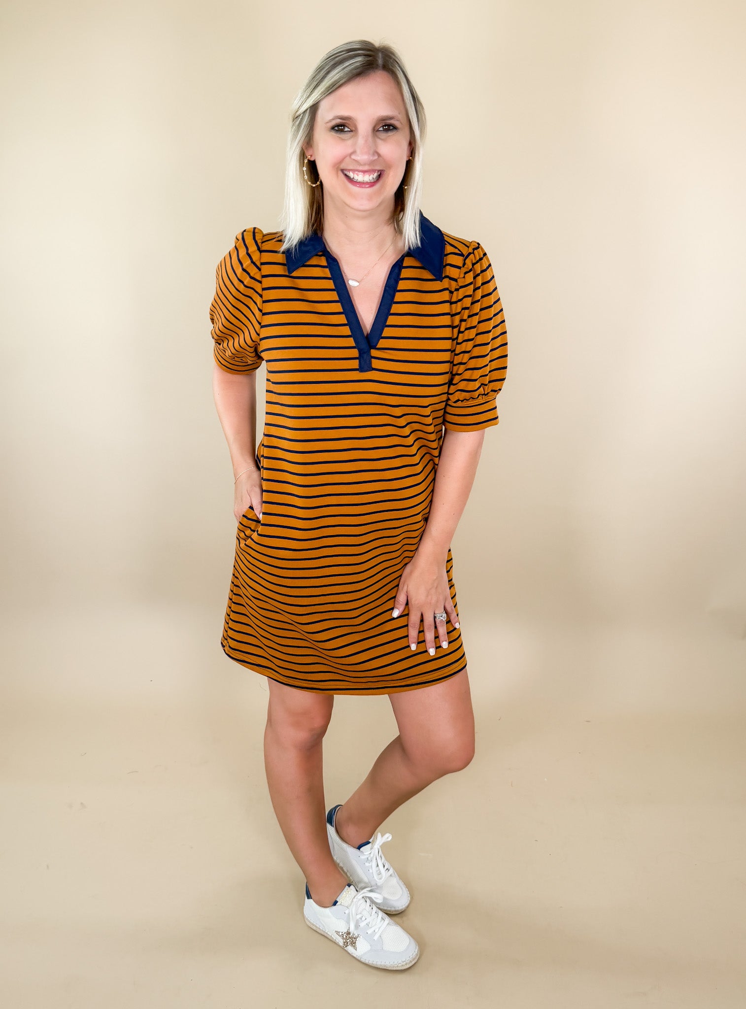 Delores_Rust_Navy_Striped_Knit_Mini_Dress